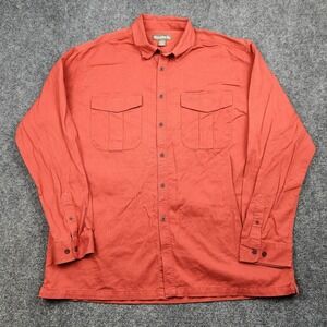Simms Shirt Mens 2XL Orange Cotton Long‎ Sleeve Button Front Fishing Casual
